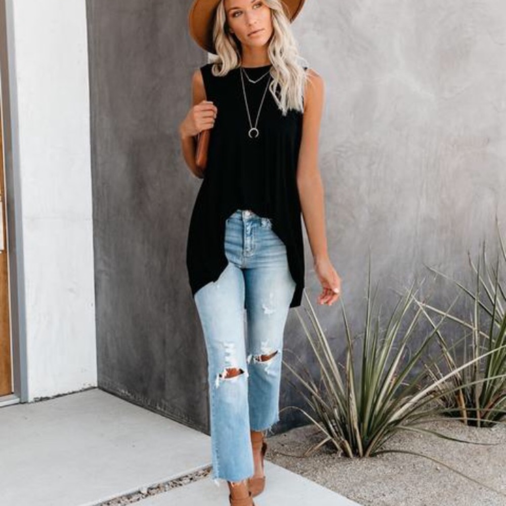 High rise cropped distressed jeans